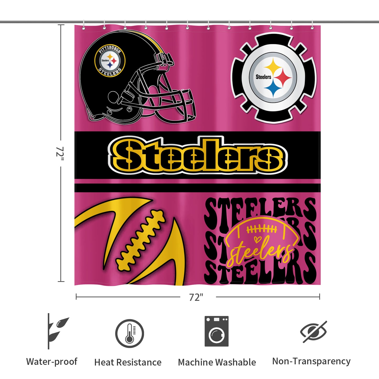Steelers Inspired (Fuchsia) Shower Curtain 72"x72"