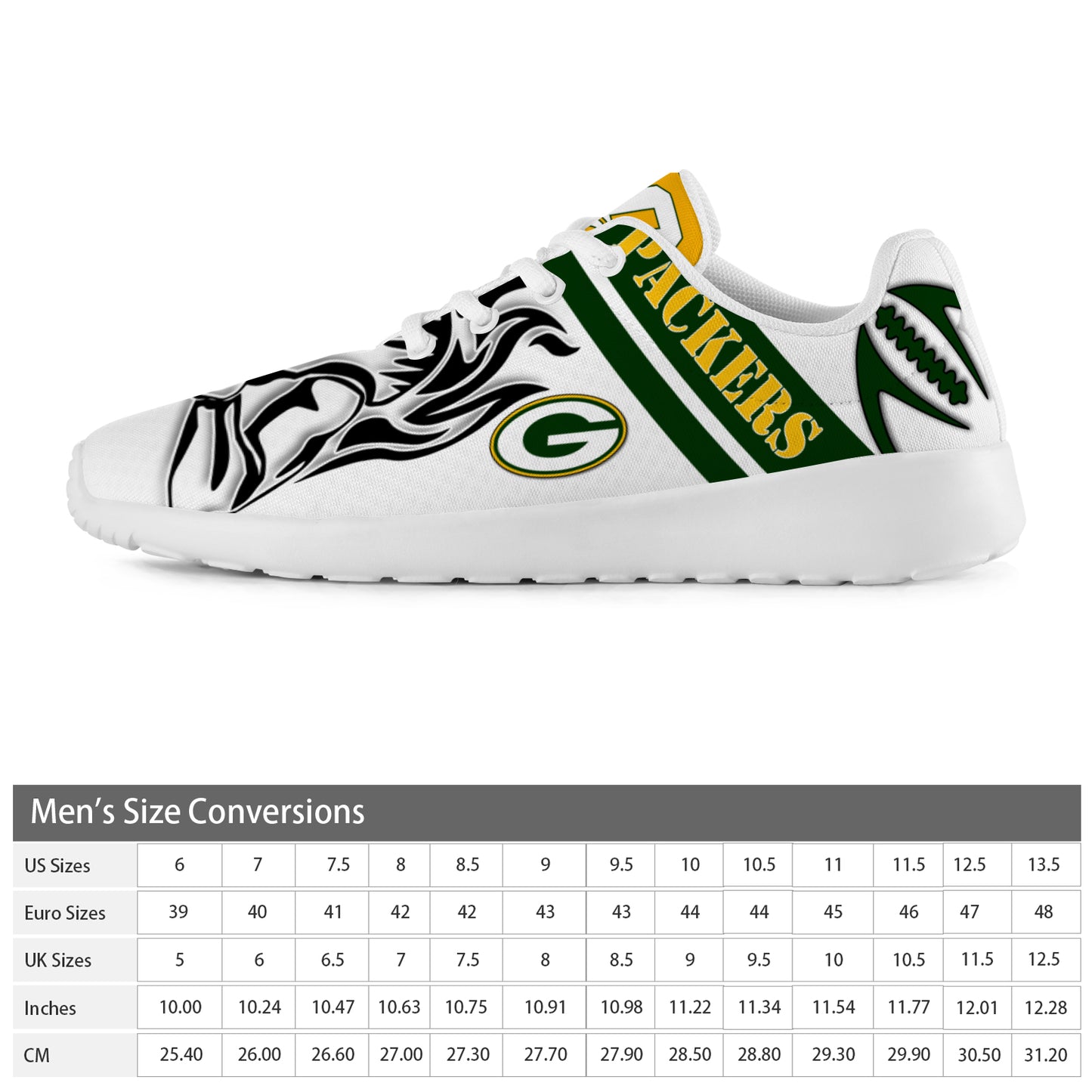 Packers Inspired Men's Athletic Shoes
