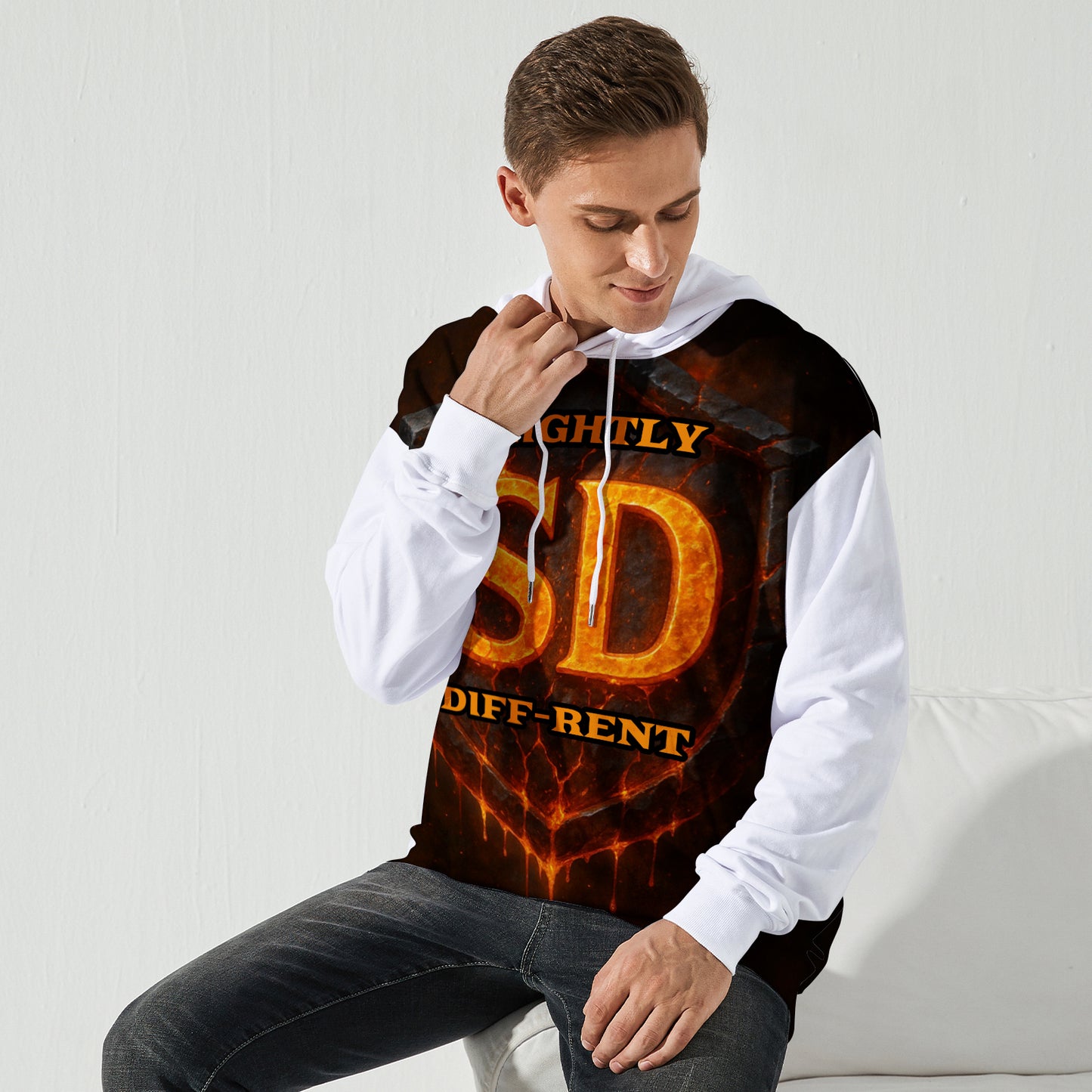 Slightly Diff-rent Earthquake Shield Hoodie (White)