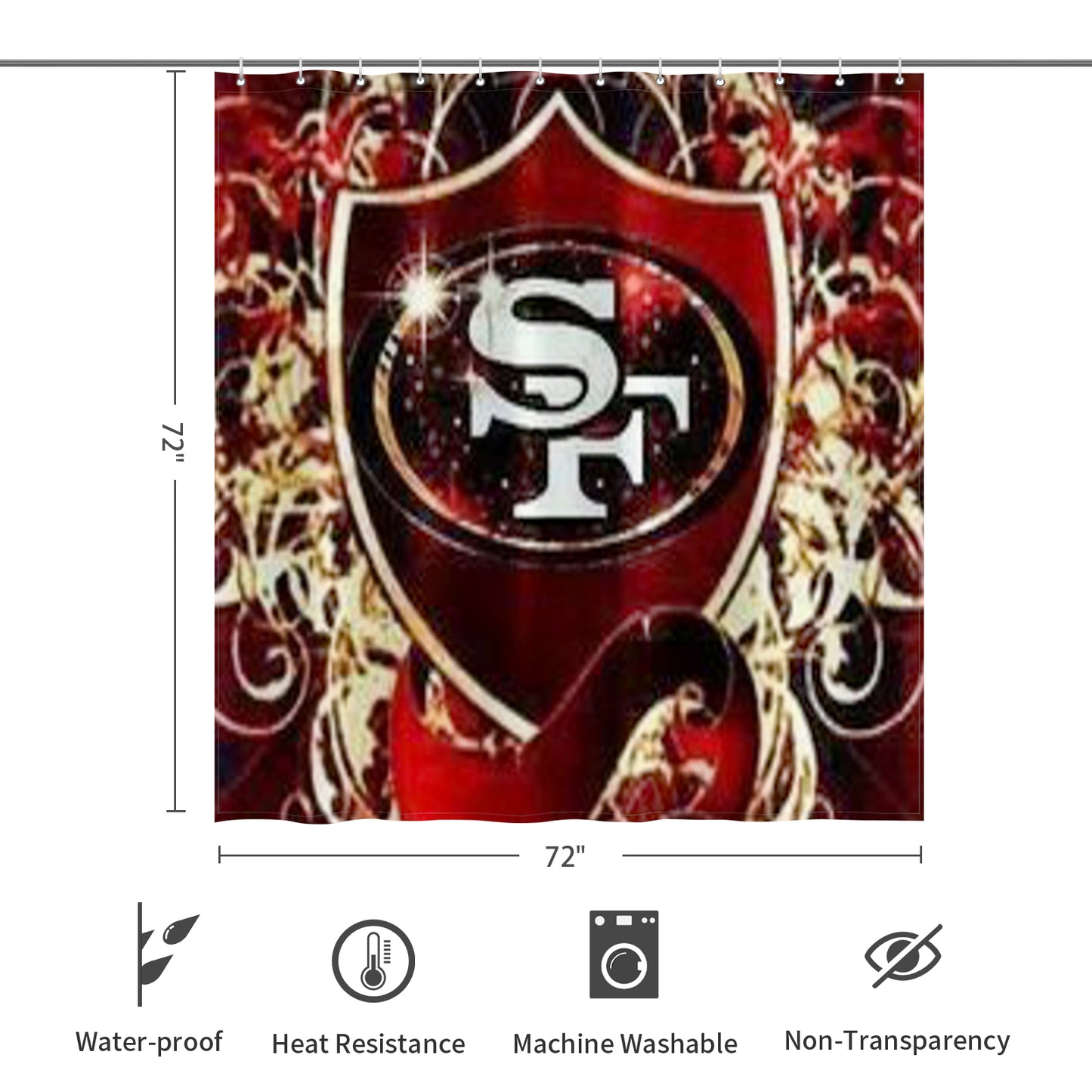 49ers Inspired Shower Curtain 72"x72"