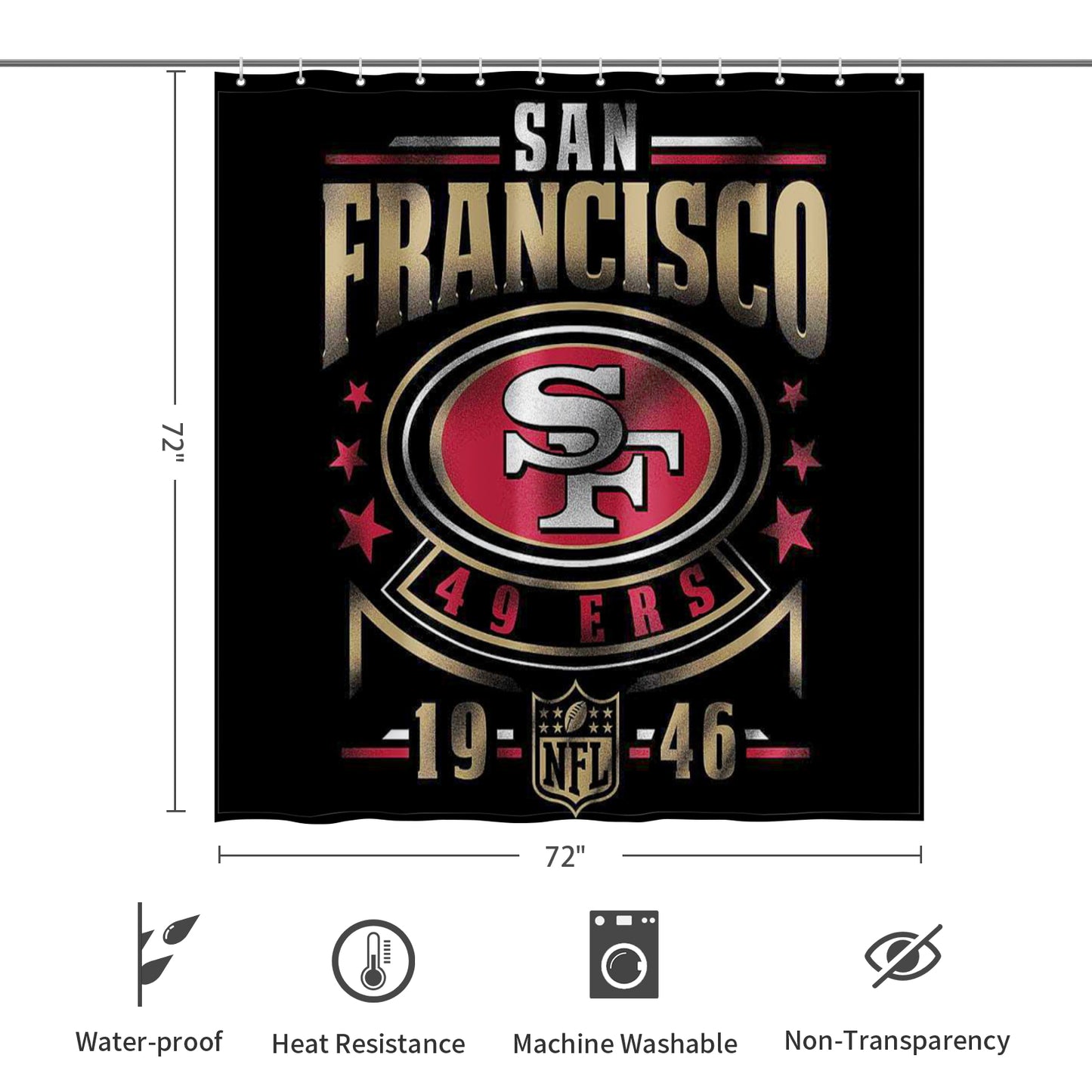 49ers Fan Inspired Shower Curtain 72"x72"