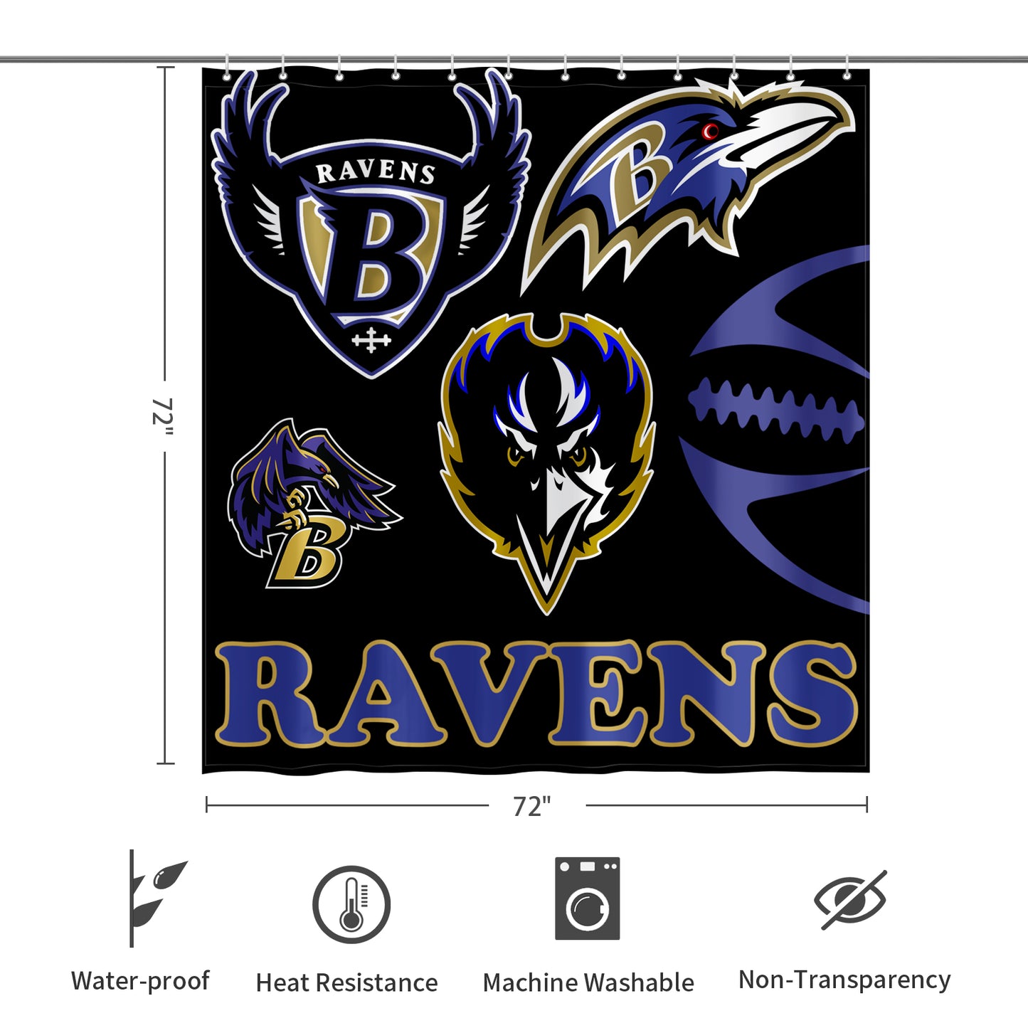 Ravens Inspired Shower Curtain 72"x72"