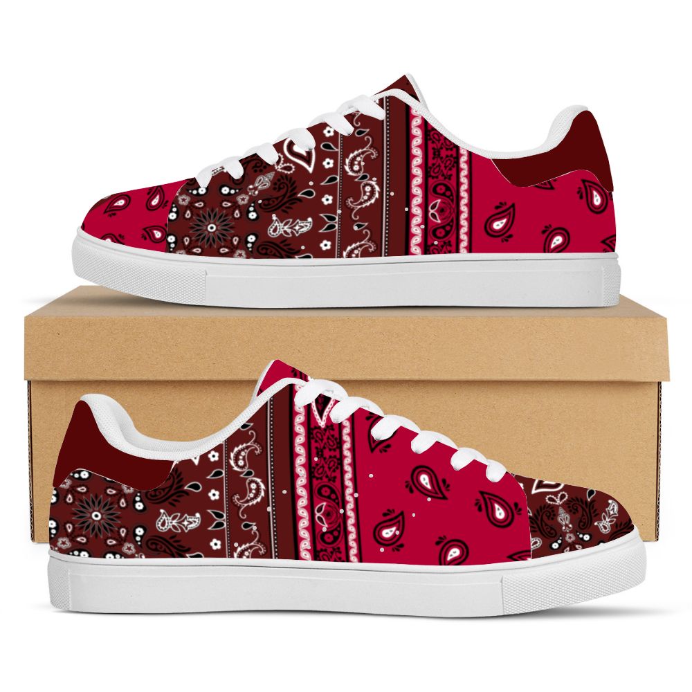 Burgundy Bandana Pattern Sneakers