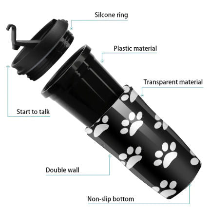 Black and White Dog Paw Prints Travel Coffee Cup