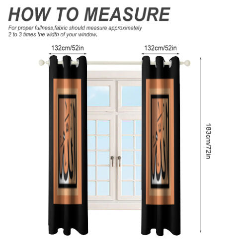 Allah in Arabic Script (Tan and Black) Two Pieces Curtains