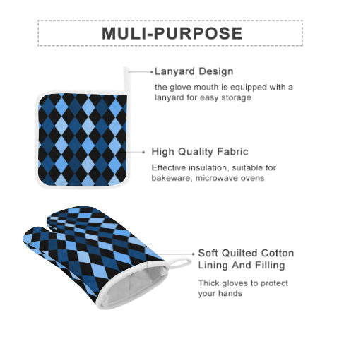 Blue Frenzy Oven Mitts and Pot Holders (Set Of 4)
