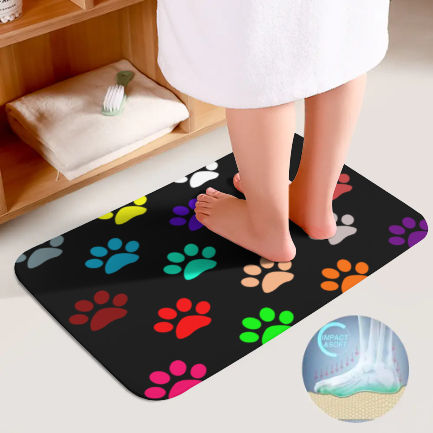 Colorful Dog Paw Prints Bathroom Floor 3-Piece Rug Set