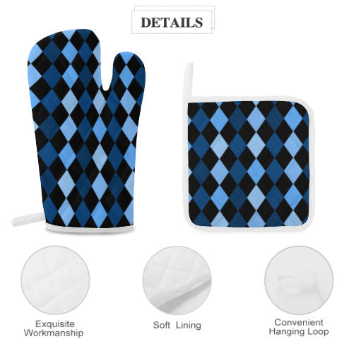 Blue Frenzy Oven Mitts and Pot Holders (Set Of 4)