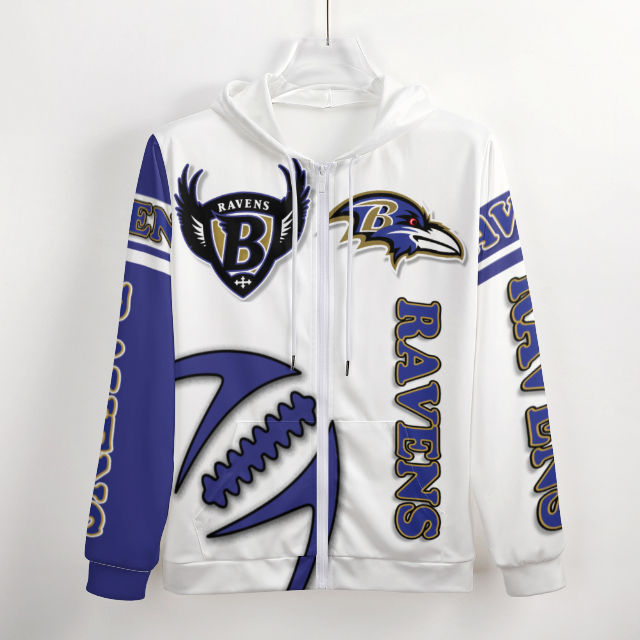 Ravens Inspired (white) Zippered Hoodie