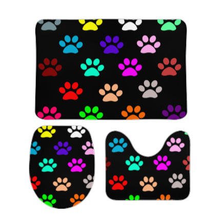 Colorful Dog Paw Prints Bathroom Floor 3-Piece Rug Set