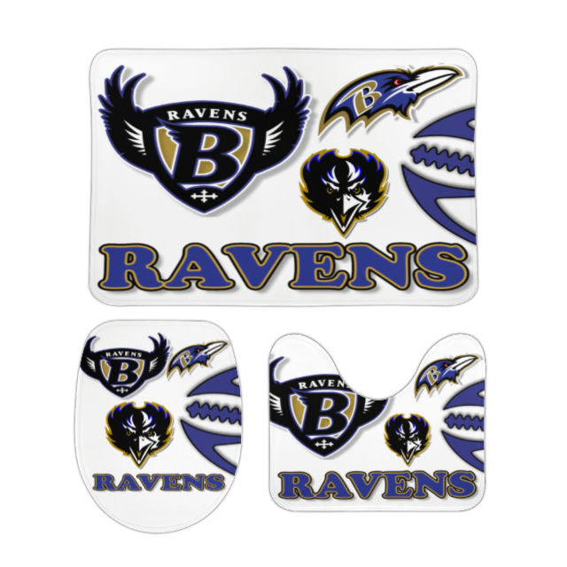 Ravens Inspired (white) Bathroom Floor 3-Piece Rug Set