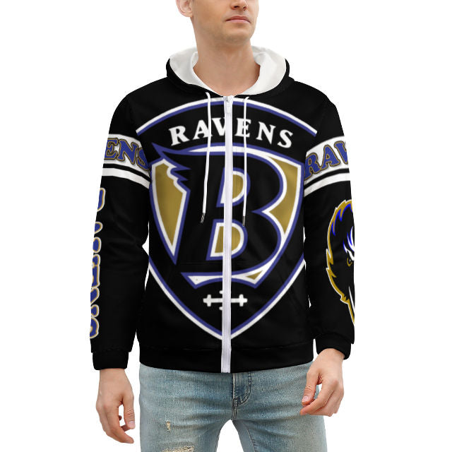 Ravens Inspired black) Zippered Hoodie