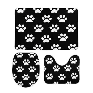Black and White Dog Paw Prints Bathroom Floor 3-Piece Rug Set
