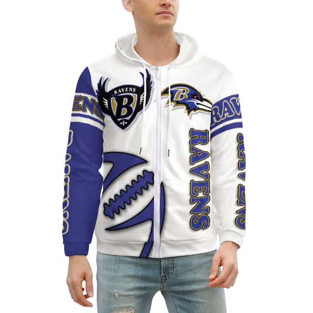 Ravens Inspired (white) Zippered Hoodie