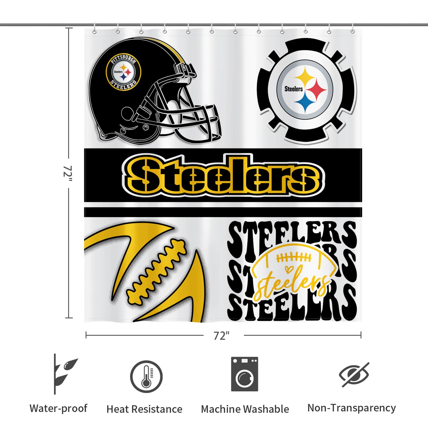 Steelers Inspired Shower Curtain 72"x72"