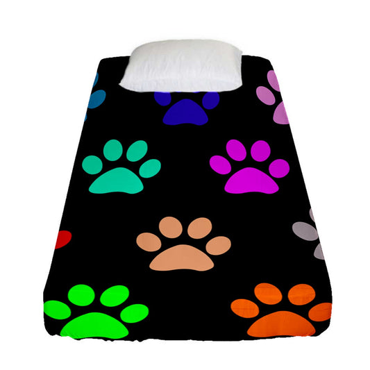 Colorful Paw Prints Fitted Sheet (Twin Size)