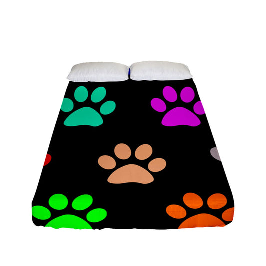 Colorful Dog Prints Fitted Sheet (Full/ Double Size)