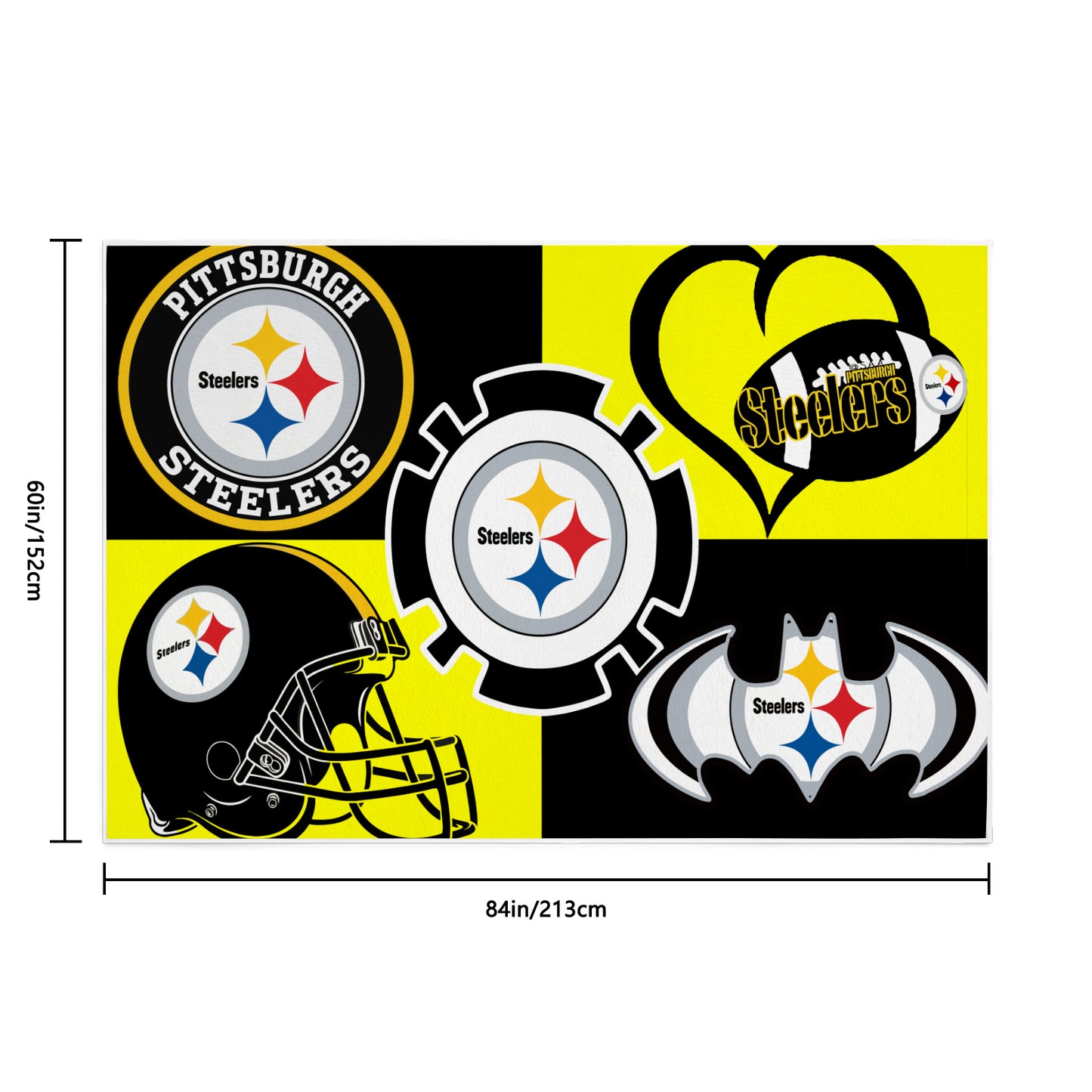 Steelers Collage Inspired Area Rug 84" x 60"