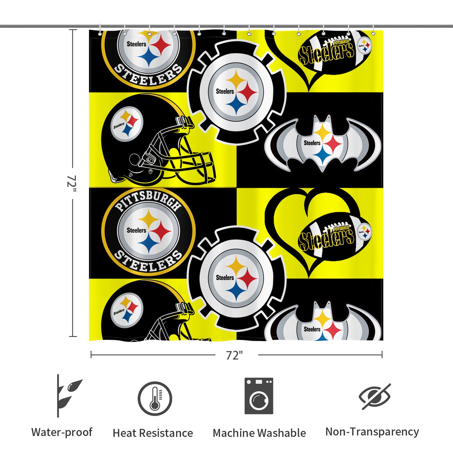 Steelers Collage Inspired Shower Curtain 72"x72"