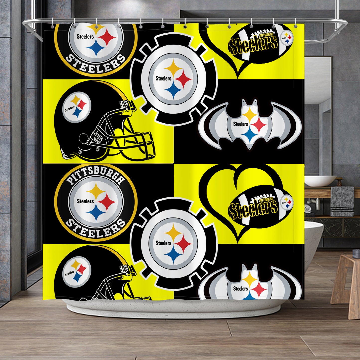 Steelers Collage Inspired Shower Curtain 72"x72"