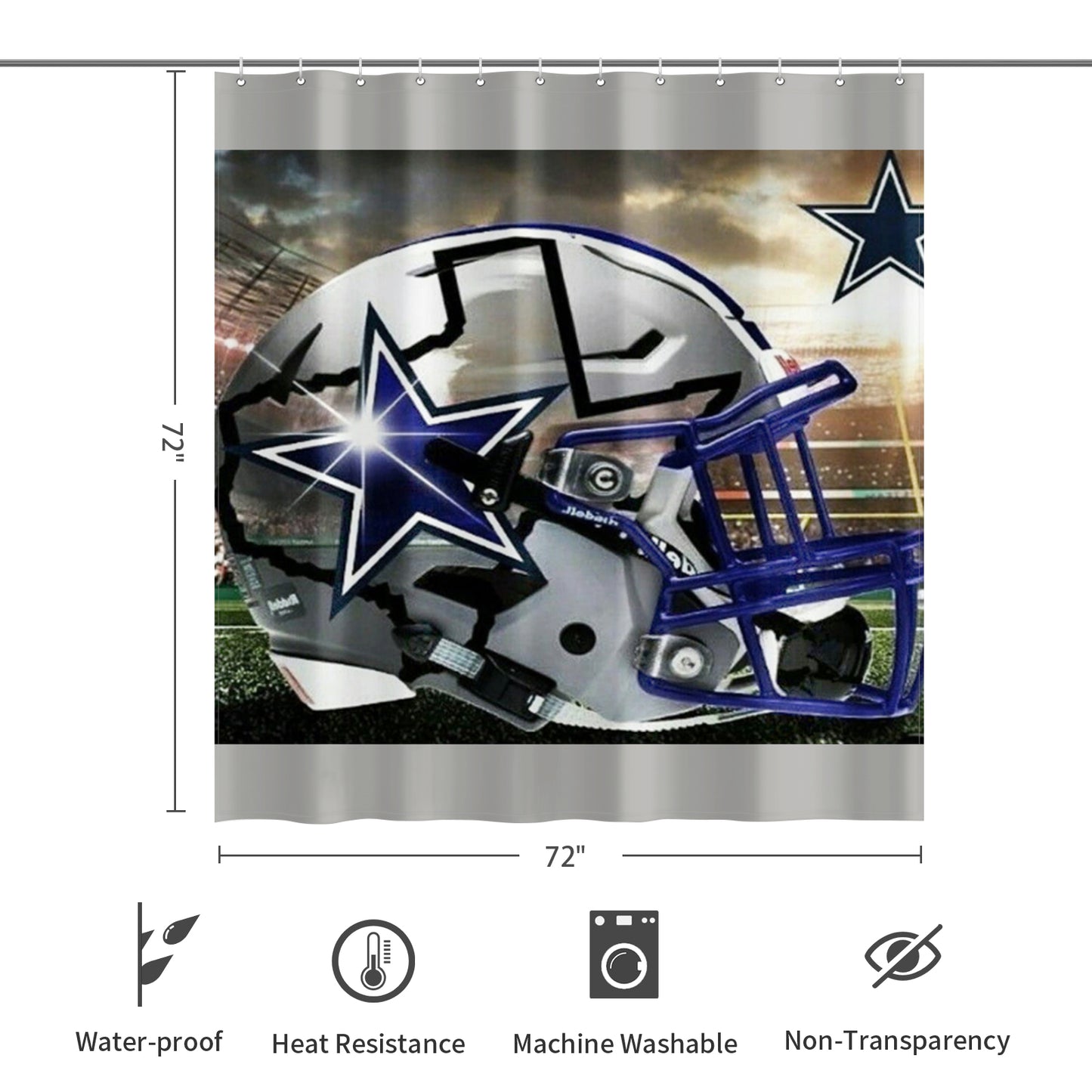 Cowboys Inspired Helmet Design Shower Curtain 72"x72"