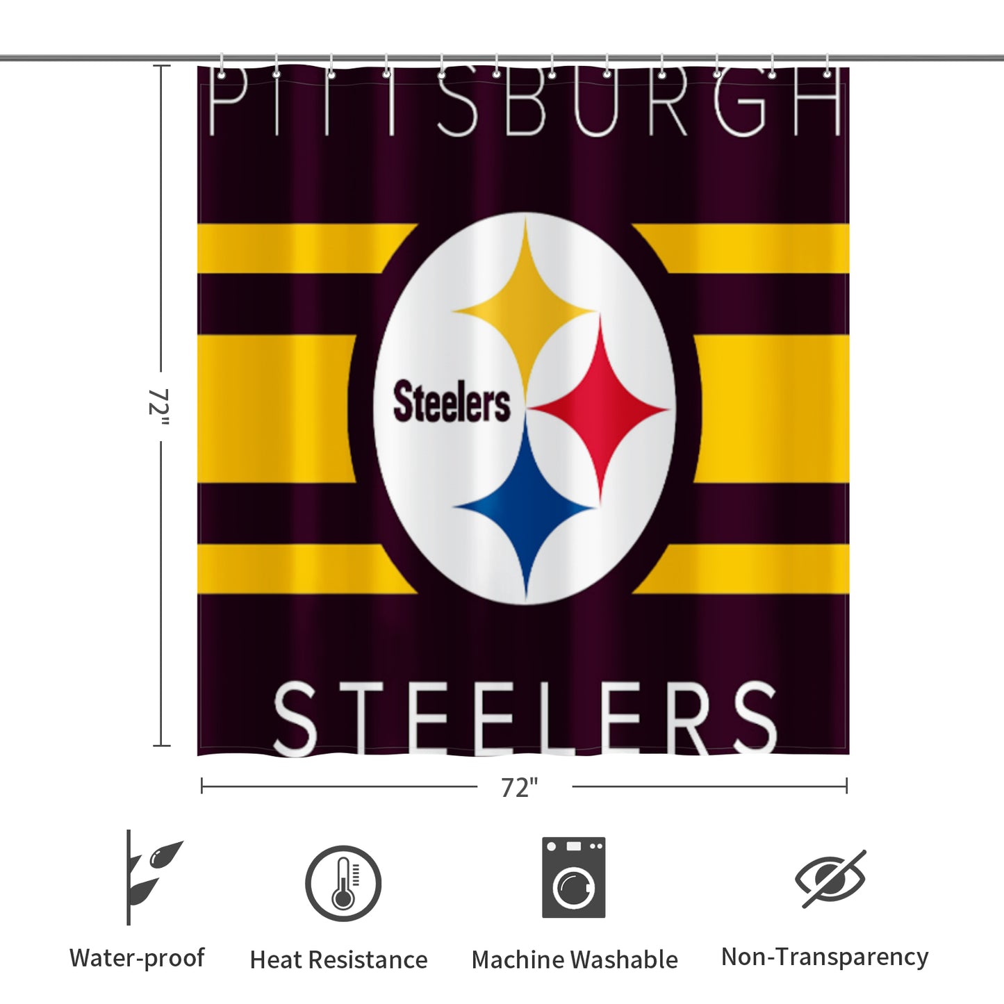 Steelers Inspired Shower Curtain 72"x72"