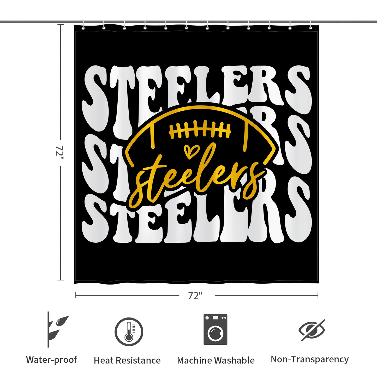 Steelers Inspired Black and White Shower Curtain 72"x72"