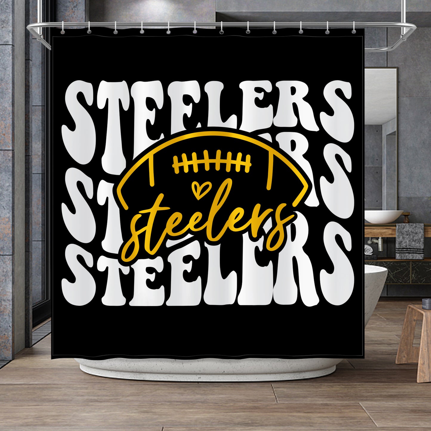 Steelers Inspired Black and White Shower Curtain 72"x72"