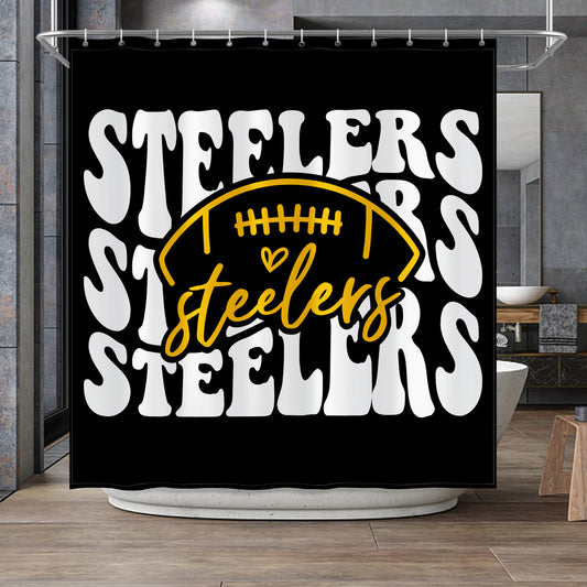 Steelers Inspired Black and White Shower Curtain 72"x72"