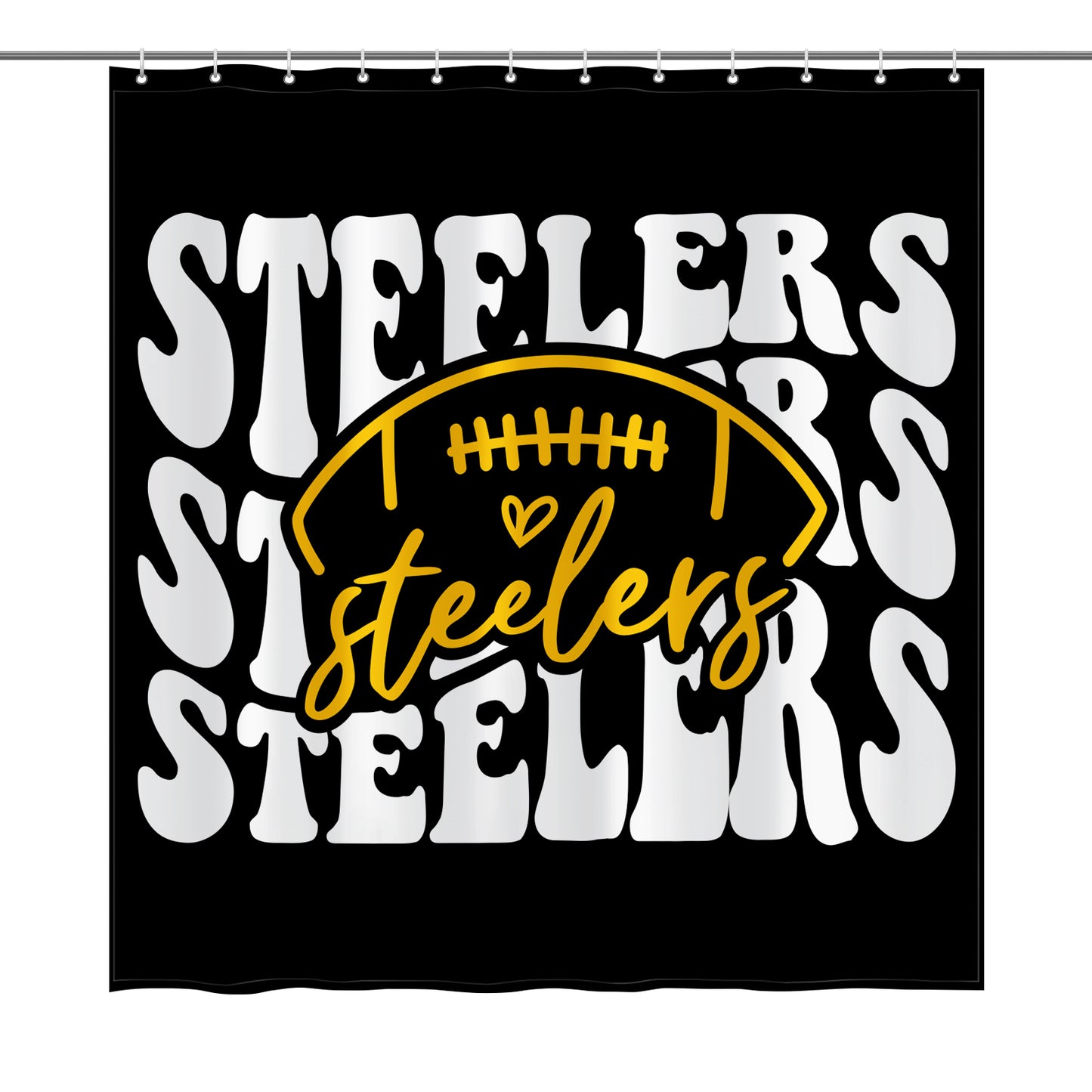 Steelers Inspired Black and White Shower Curtain 72"x72"