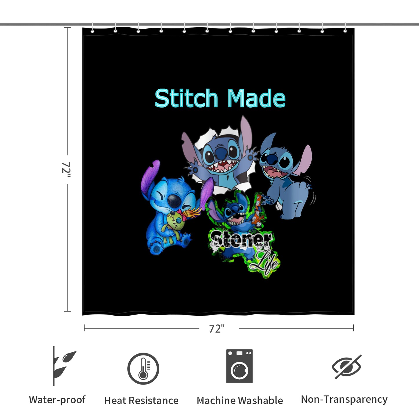Stitch Inspired Shower Curtain 72"x72"
