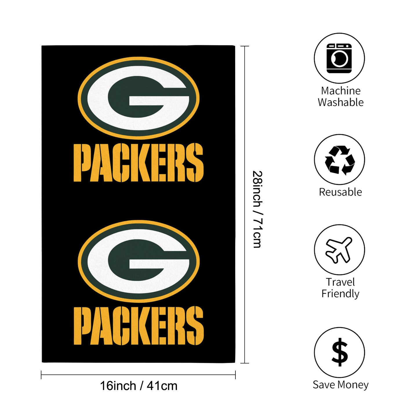 Packers Inspired Custom Towel 16"x28"