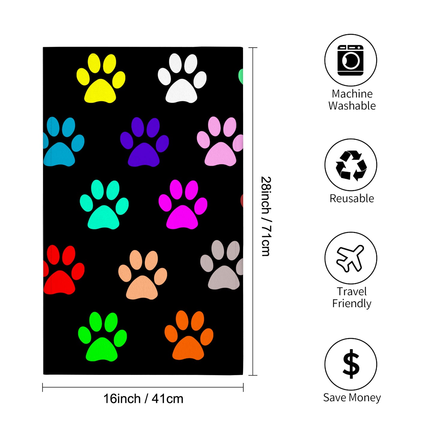 Colorful Dog Paws Custom Towel 16"x28"