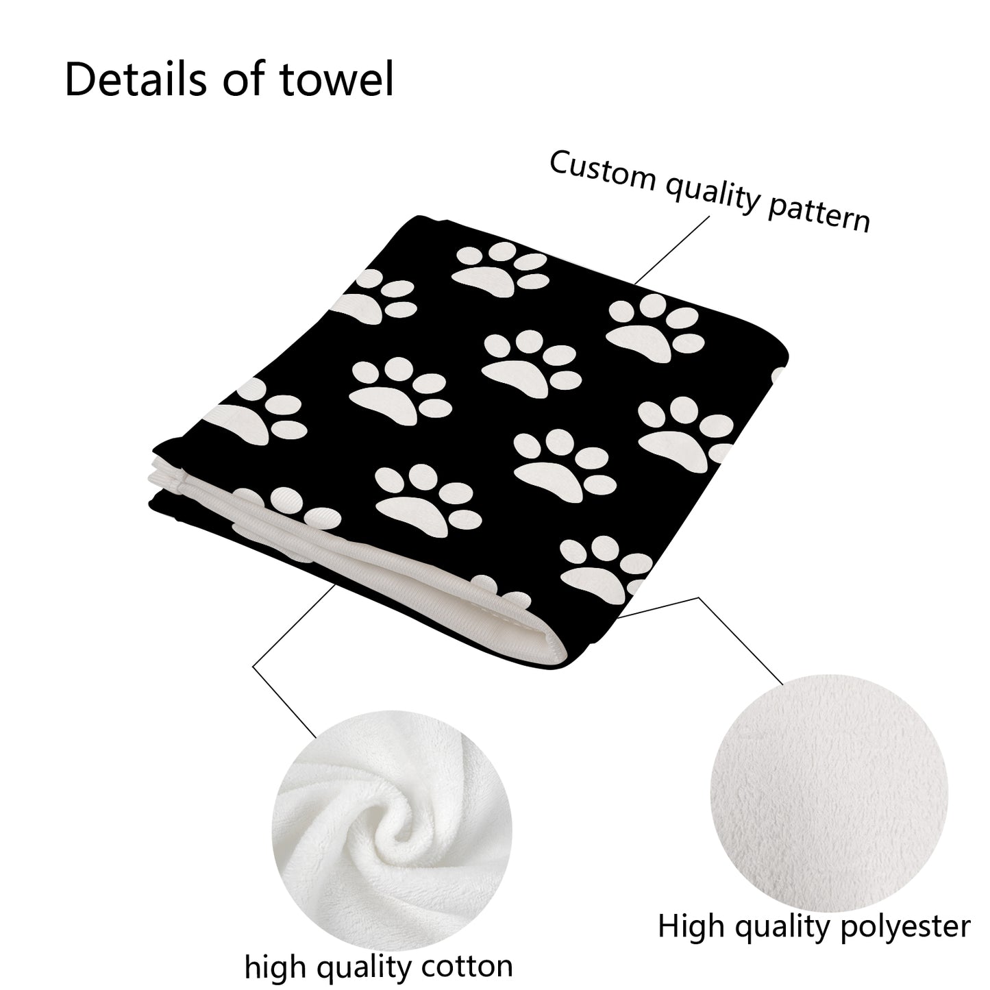 Black and White Dog Paws Custom Towel 16"x28"