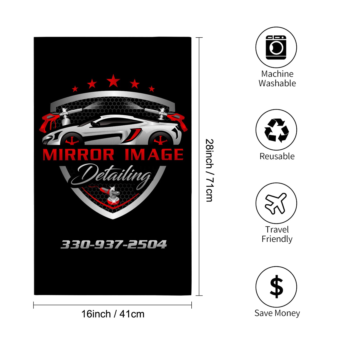 Mirror Image Detailing Custom Towel 16"x28"