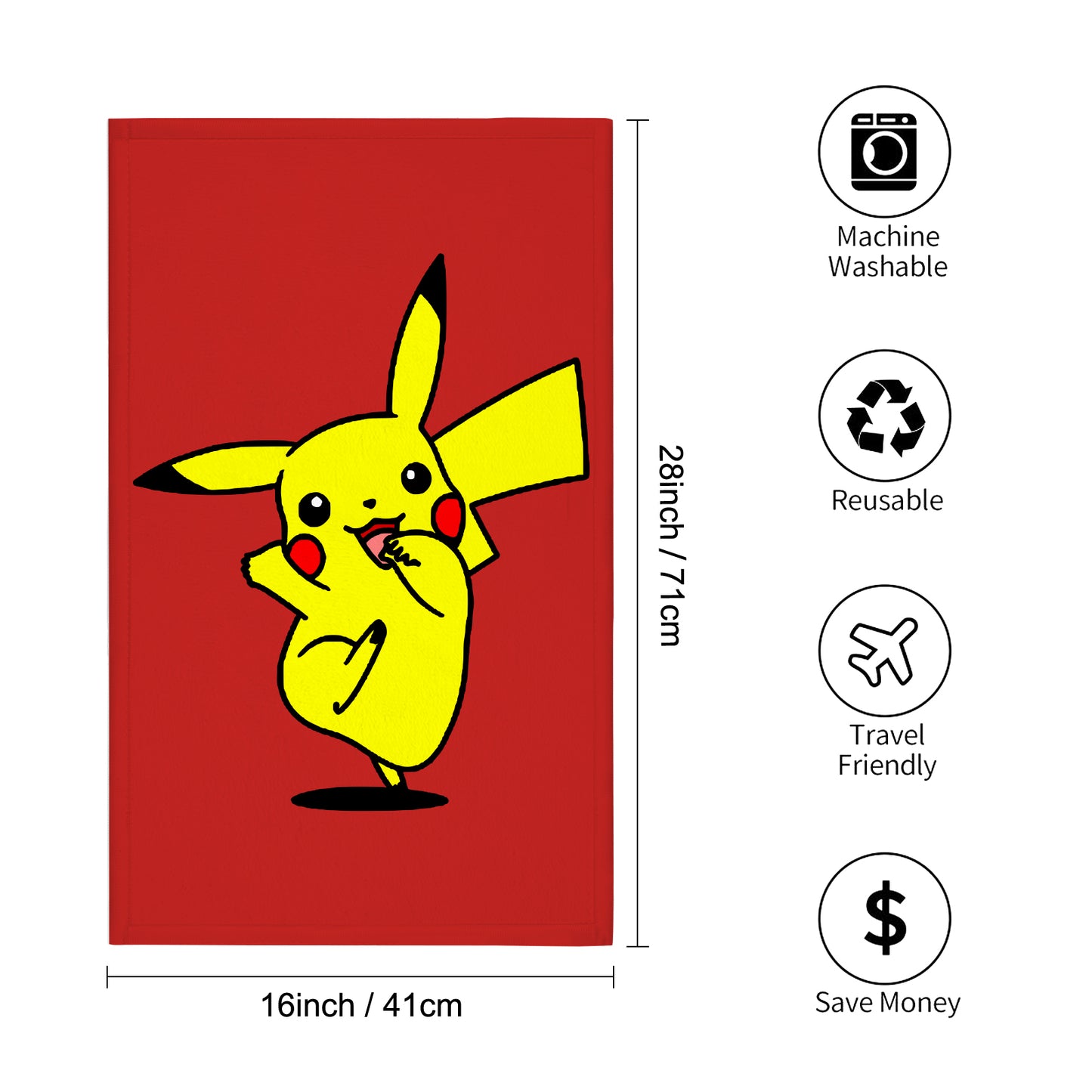 Pikachu Inspired Custom Towel 16"x28"