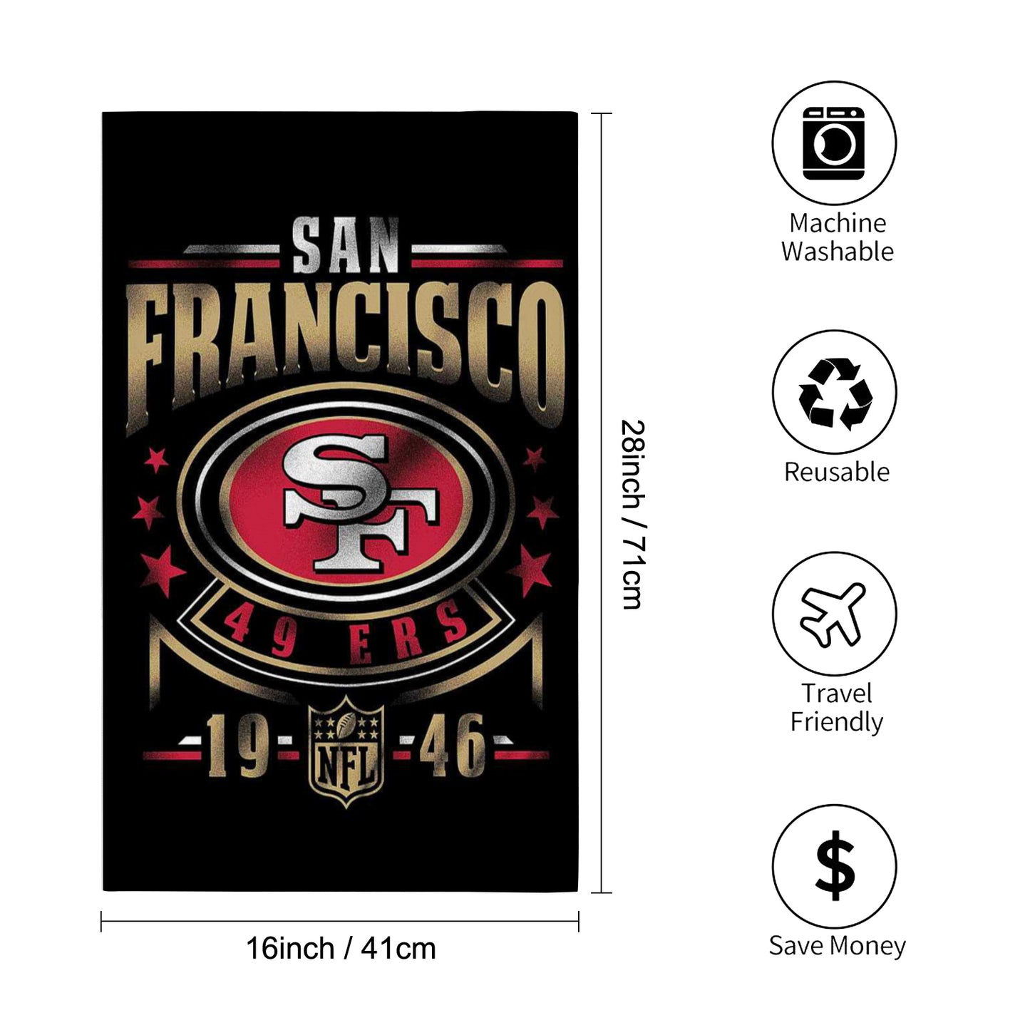 49ers Fan Inspired Custom Towel 16"x28"