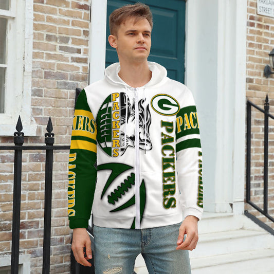 Packers Inspired Zippered Hooded Sweater