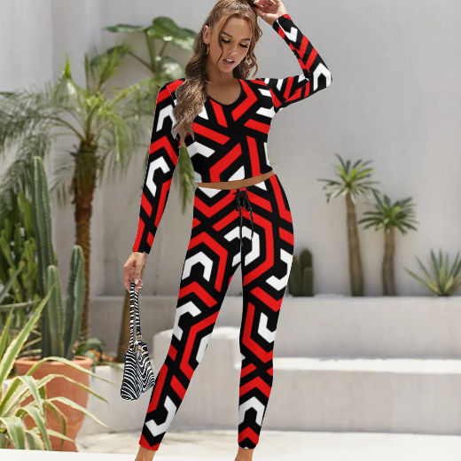 Amazing Red V-neck Sweatshirt Suit