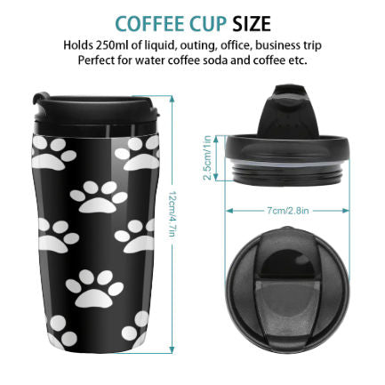 Black and White Dog Paw Prints Travel Coffee Cup