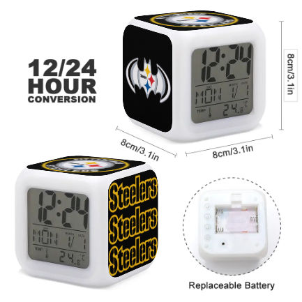 Steelers Collage Inspired Colorful Color Changing Alarm Clock