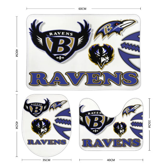 Ravens Inspired (white) Bathroom Floor 3-Piece Rug Set