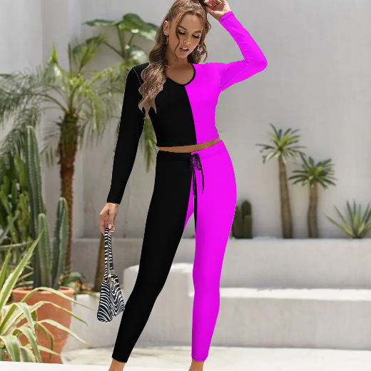 Half n Half (Purple and Black) V-neck Sweatshirt Suit