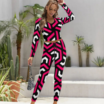 Amazing Pink V-neck Sweatshirt Suit