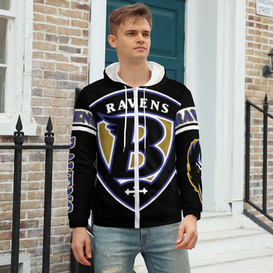 Ravens Inspired black) Zippered Hoodie