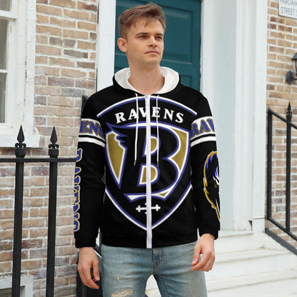 Ravens Inspired black) Zippered Hoodie