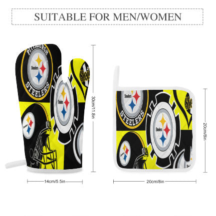 Steelers Collage Inspired Oven Mitts and Pot Holders (Set Of 4)