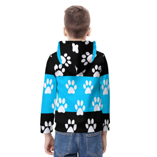 Black Blue & White Dog Paw Prints Teens full-print Hoodie