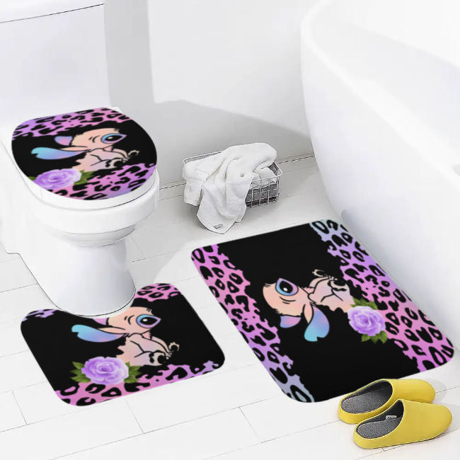 Stitch Inspired Pastel Bathroom Floor 3-Piece Rug Set