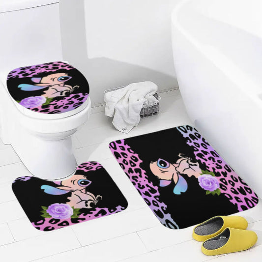 Stitch Inspired Pastel Bathroom Floor 3-Piece Rug Set